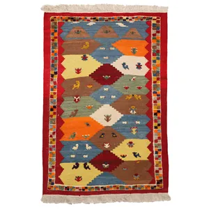 گلیم گبه دستبافت یک و نیم متری مدل عروسکی کد 4030566