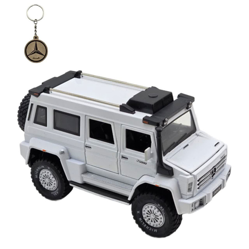 ماکت ماشین ناب سل مدل بنز یونیماگ فلزی موزیکال چراغدار عقب کش همراه با جاسوییچی MERCEDES BENZ UNIMOG U5000