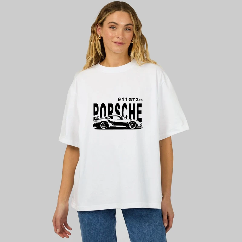 تی شرت آستین کوتاه زنانه پنبه طرح porsche