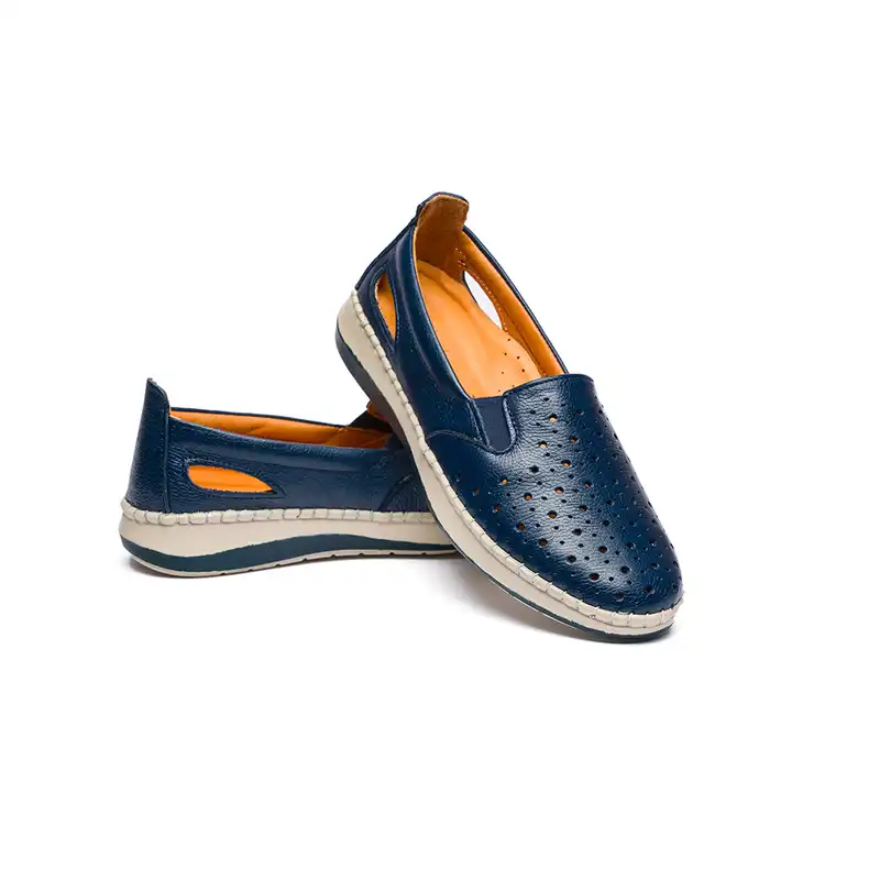 کفش روزمره زنانه مدل آنیس تابستانی تمام چرم رنگ سورمه ای