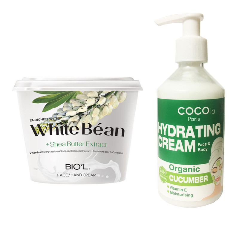 کرم مرطوب کننده بیول مدل White Bean حجم 250 میلی لیتر به همراه کرم آبرسان کوکولا پاریس مدل خیار حجم ۲۵۰ میلی لیتر 