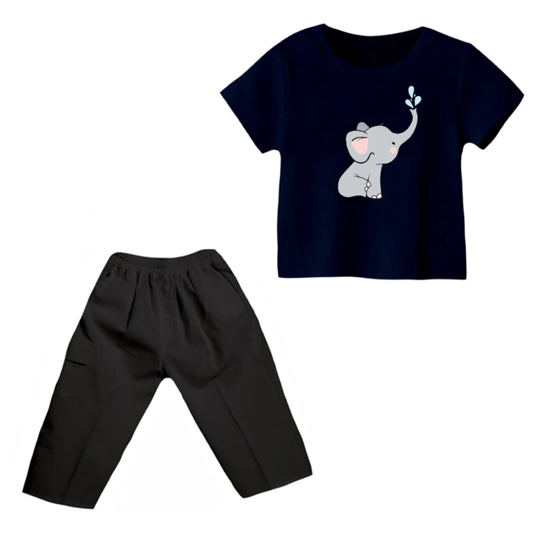 ست تی شرت و شلوارک دخترانه مدل فیل کد ۲۰ رنگ سورمه ای