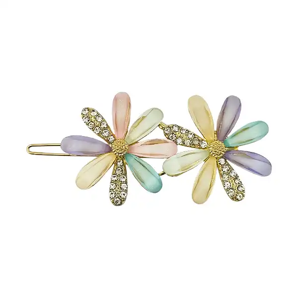 سنجاق مو زنانه مدل گل بابونه نگین دار کد 40605