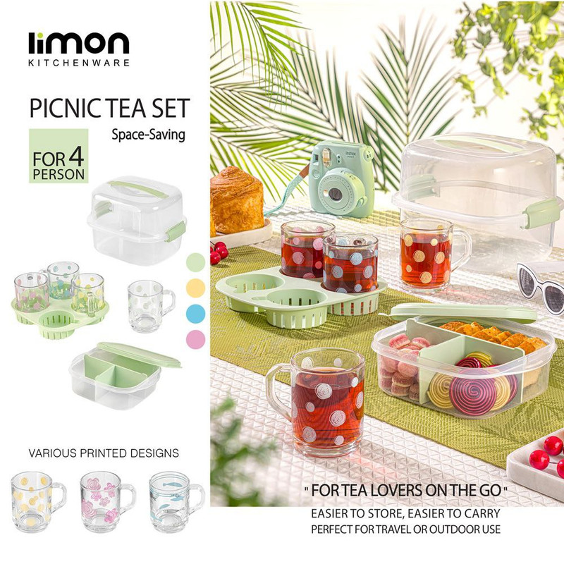 سبد پیک نیک 7 پارچه لیمون مدل چای خوری کد 2441