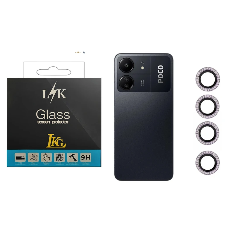محافظ لنز دوربین ال کا جی مدل نگین دار مناسب برای گوشی موبایل شیائومی Redmi 13C / پوکو C65 / پوکو M6 Pro / Redmi Note 13 Pro