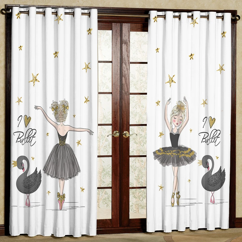 پرده مدل دختر و قو مخمل پانچی کد 1132 سایز 140x280 سانتی متر