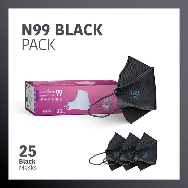 ماسک تنفسی ریما مدل سه بعدی N99 نانوالیاف بسته 25 عددی