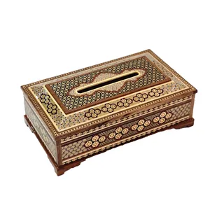 جعبه دستمال کاغذی خاتم کاری چوبی مدل کلبه ای لاله ای