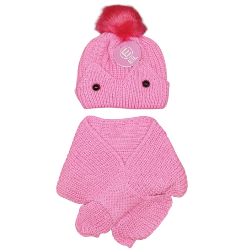 ست کلاه و شال گردن بافتنی دخترانه مدل چشمی پاپیونی MR