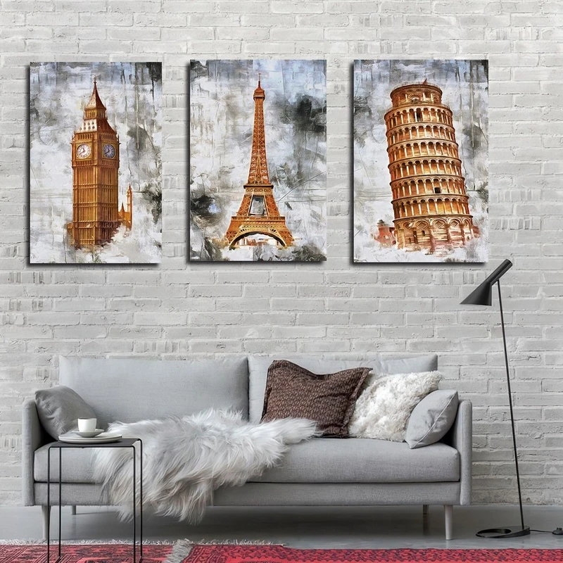 تابلو شاسی بکلیت طرح برج ایفل و پیزا و ساعت بیگ بن مدل SH-2484 مجموعه 3 عددی