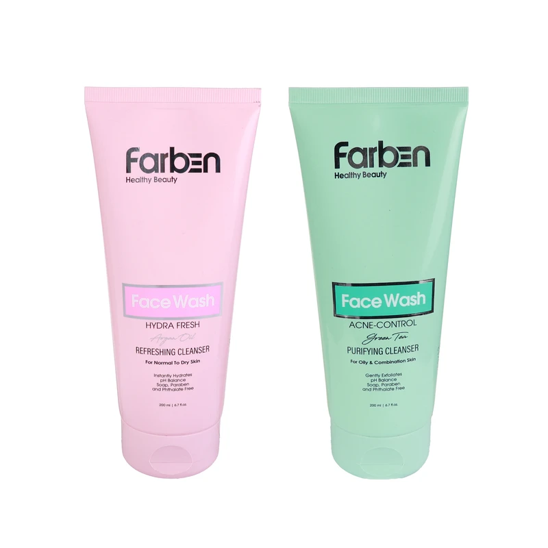 ژل شست‌وشوی  صورت فاربن مدل روغن آرگان و چای سبز مناسب برای انواع پوست حجم 200 میلی لیتر بسته 2 عددی