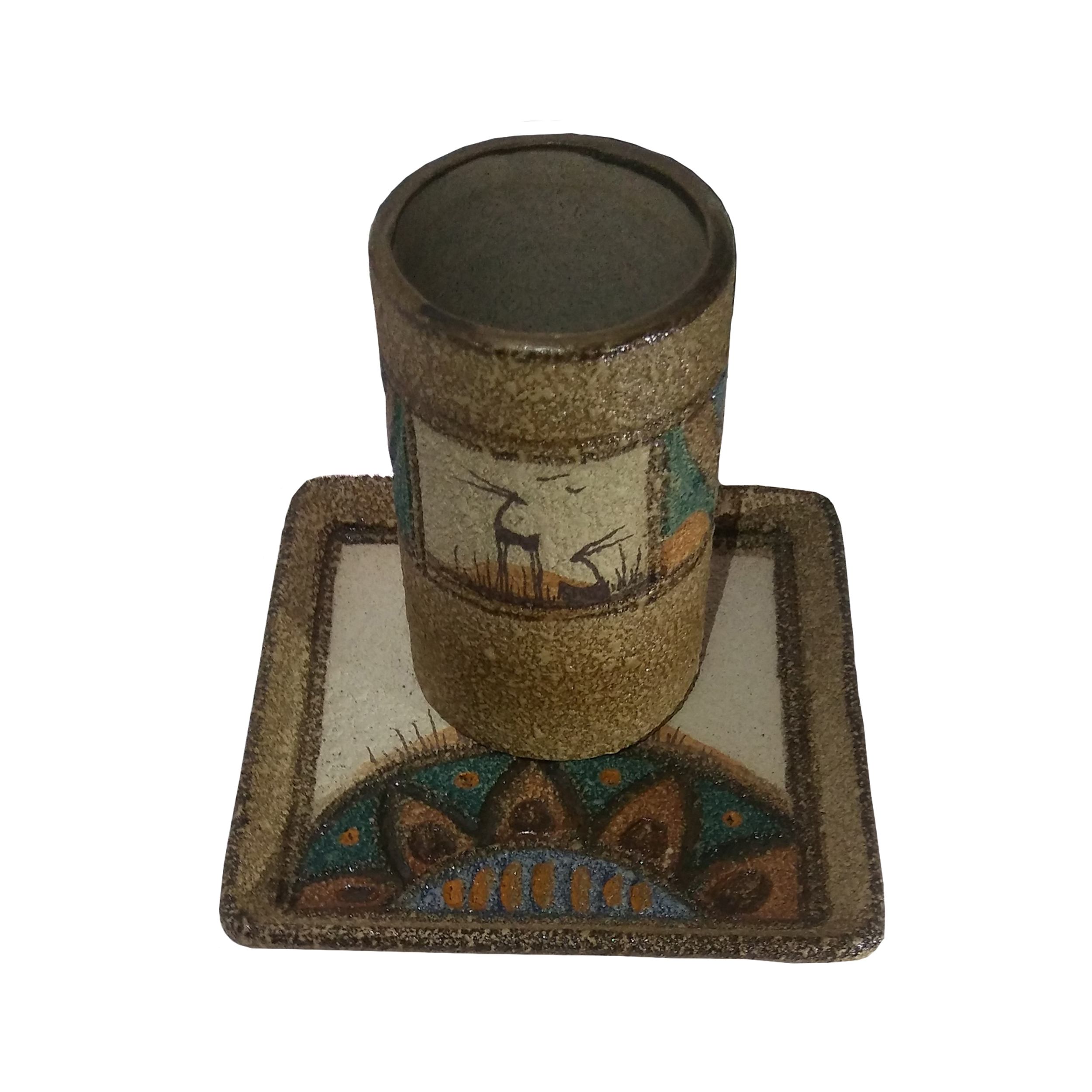 ست ماگ و زیرلیوانی سفالی طرح ماسه ای کد MZLSM02
