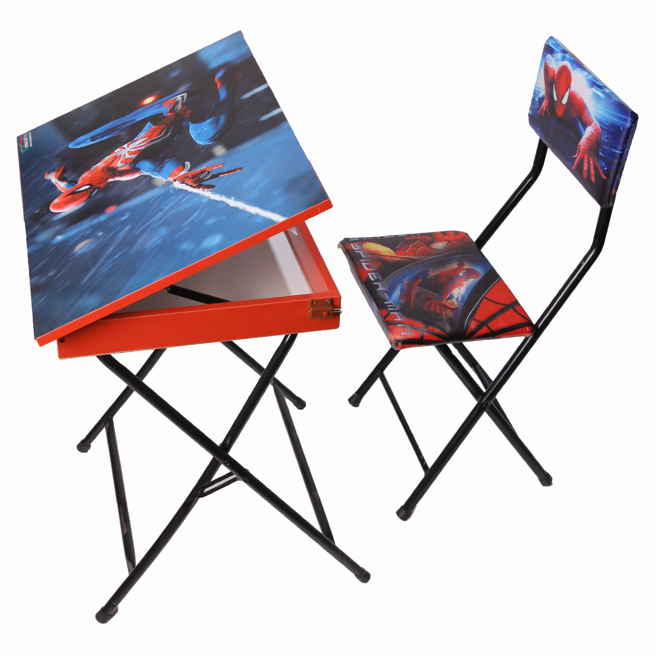 میز تحریر باکسدار و صندلی طرح مرد عنکبوتی (وایت بردی,تاشو,تنظیم شونده ارتفاع)