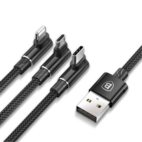 کابل تبدیل USB به لایتنینگ/MicroUSB/USB-C باسئوس مدل 3in1 mvp طول 1.2 متر کابل تبدیل USB به لایتنینگ/MicroUSB/USB-C باسئوس مدل 3in1 mvp طول 1.2 متر
