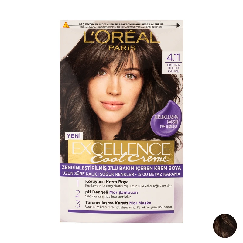 کیت رنگ مو لورآل شماره 4.11 حجم 48 میلی‌لیتر رنگ قهوه‌ای - دودی