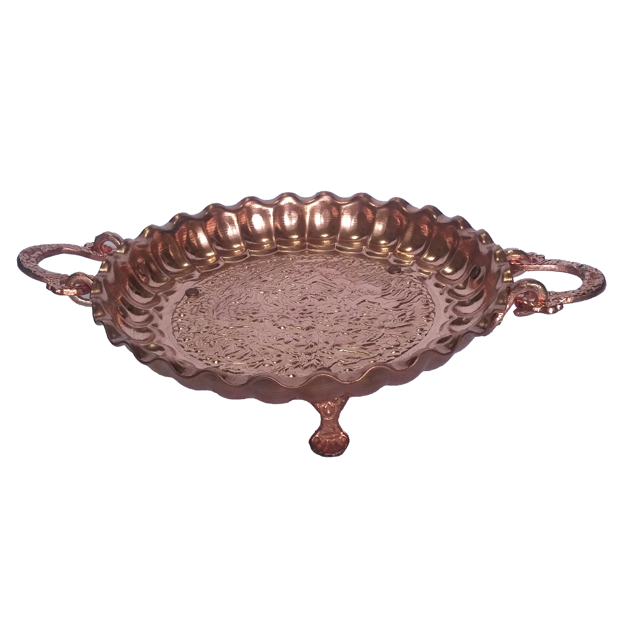 سینی مسی پایه دار طرح آهو قطر 24 سانتی متر