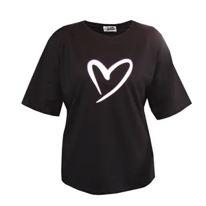 تی‌شرت لانگ آستین کوتاه زنانه مدل چاپ قلب کد A1083-B