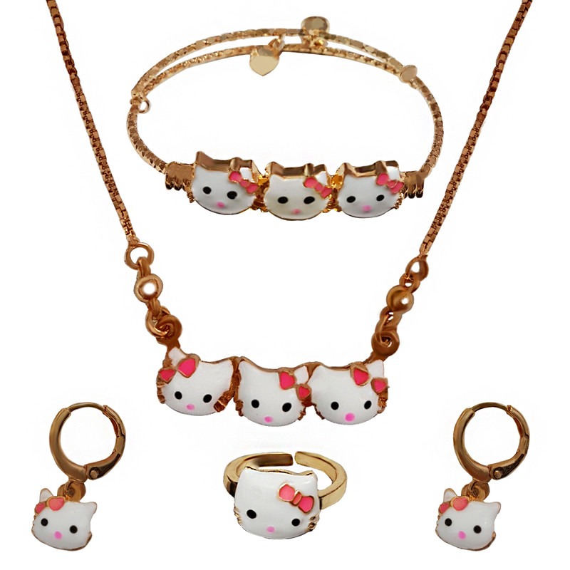 ست كامل بچه گانه و دخترانه كيتي (گردنبند-دستبند-گوشواره-انگشتر)مدل Z-1012