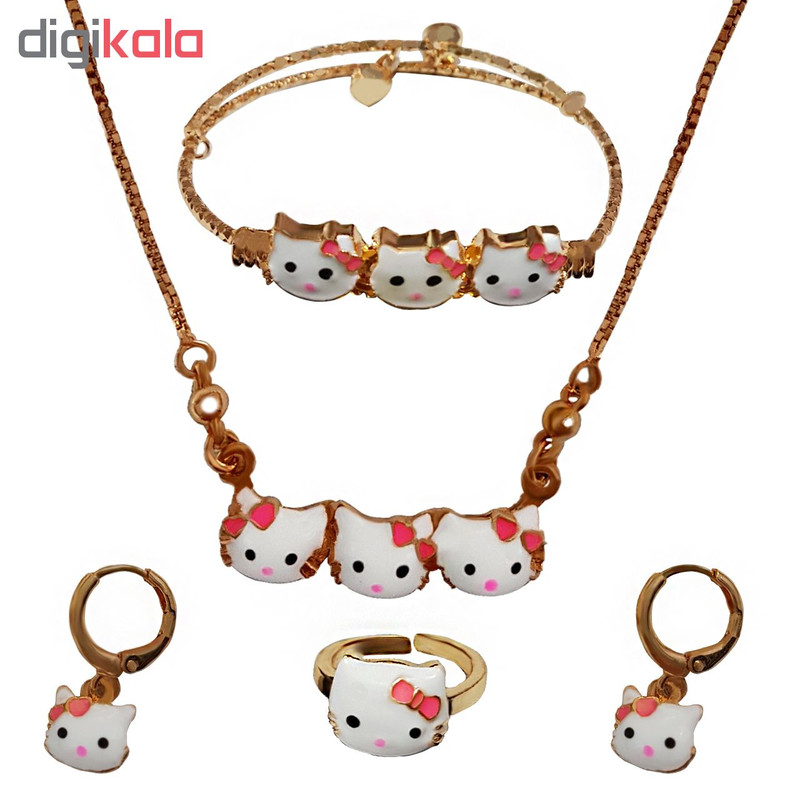 ست كامل بچه گانه و دخترانه كيتي (گردنبند-دستبند-گوشواره-انگشتر)مدل Z-1012