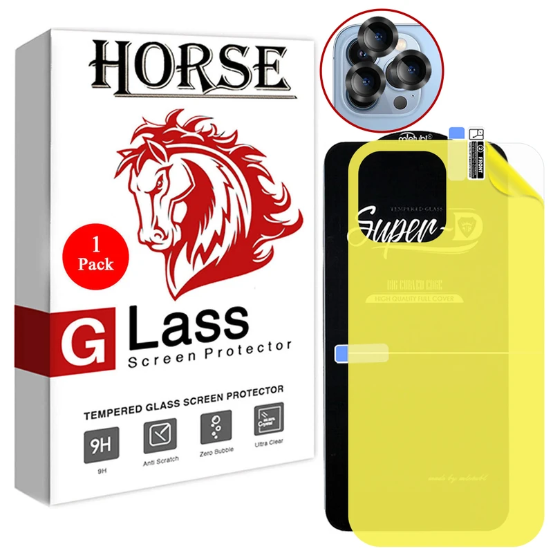 محافظ صفحه نمایش هورس مدل 2SNR مناسب برای گوشی موبایل اپل iPhone 13 Pro Max به همراه محافظ پشت گوشی و محافظ لنز دوربین
