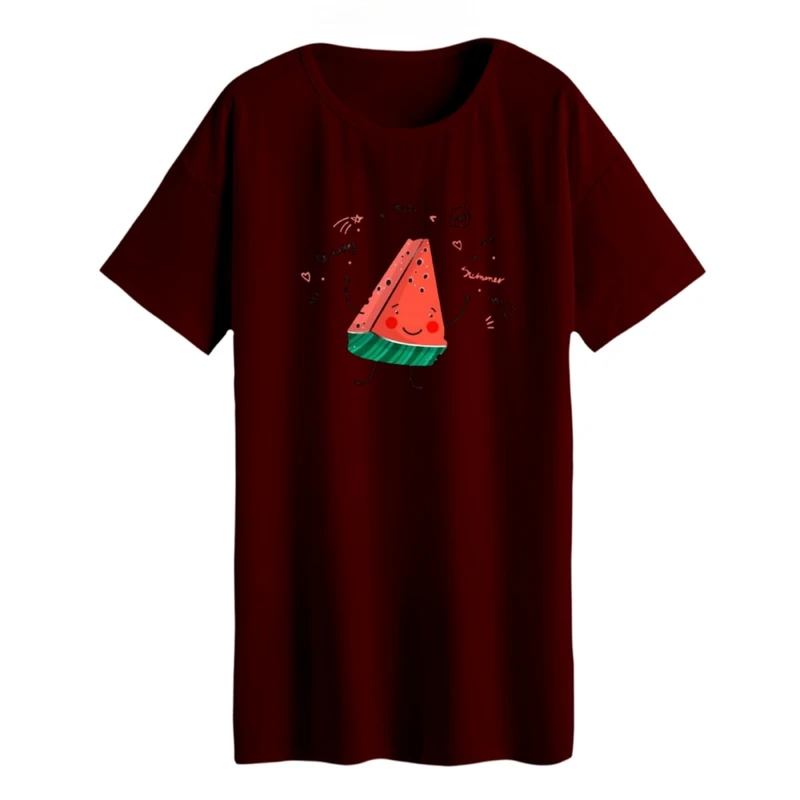 تی شرت لانگ زنانه مدل هندوانه یلدایی کد 56 رنگ زرشکی