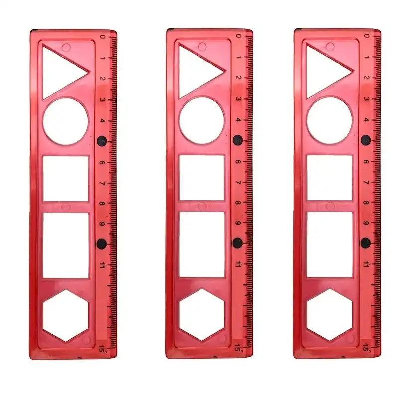 خط کش 15 سانتی متری مدل شابلون دار کد 007 بسته 3 عددی