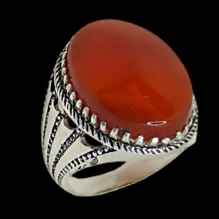 انگشتر نقره مردانه مدل سنگ عقیق رضوی رکاب اسپرت کد 6300 -  - 1