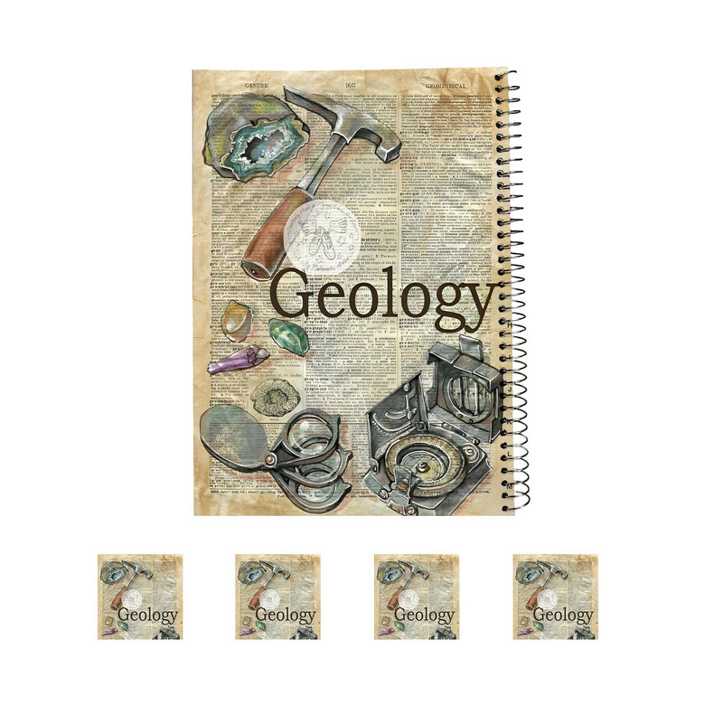 دفتر مشق 100 برگ مدل زمین شناسی به همراه برچسب مجموعه 5 عددی