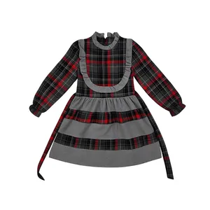 پیراهن آستین بلند یقه گرد دخترانه مدل چهارخونه