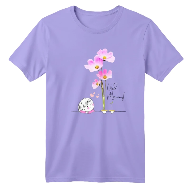 تی شرت آستین کوتاه بچگانه مدل دحترک و گل 3