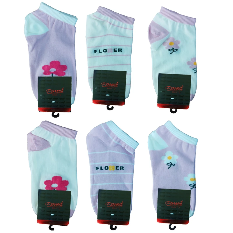 جوراب ساق کوتاه زنانه مدل کیوت 6 بسته 6 عددی