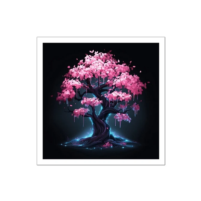 تابلو نوری بکلیت طرح گرافیکی درخت شکوفه بهاری مدل W-MID-18835