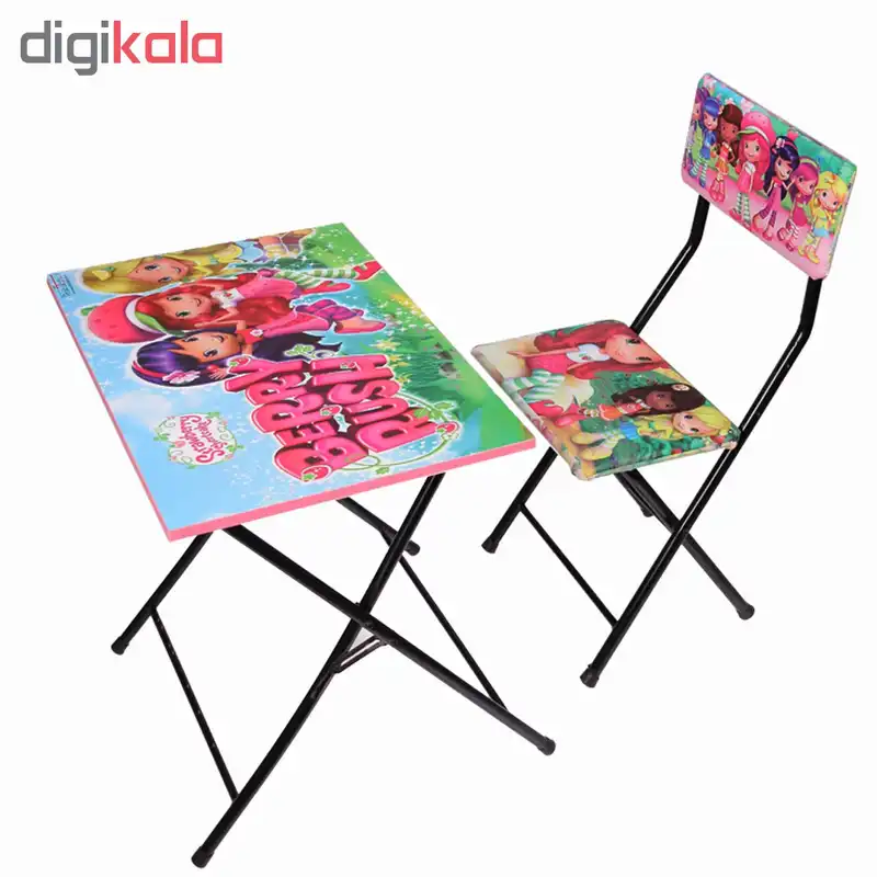 میز تحریر و صندلی طرح توت فرنگی (وایت بردی،تاشو،تنظیم شونده ارتفاع)