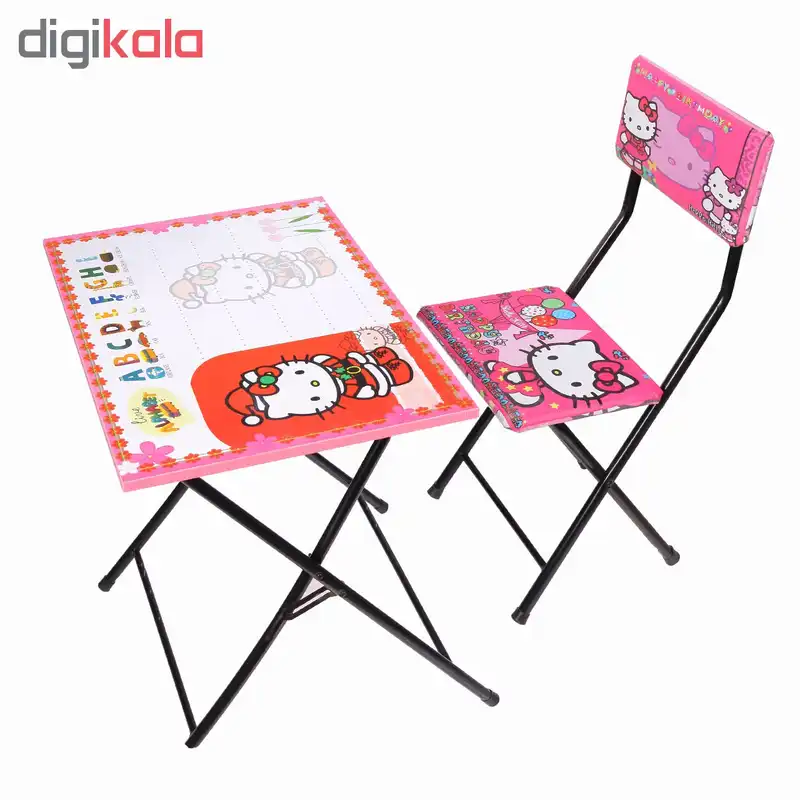 میز تحریر و صندلی طرح کیتی (وایت بردی،تاشو،تنظیم شونده ارتفاع)