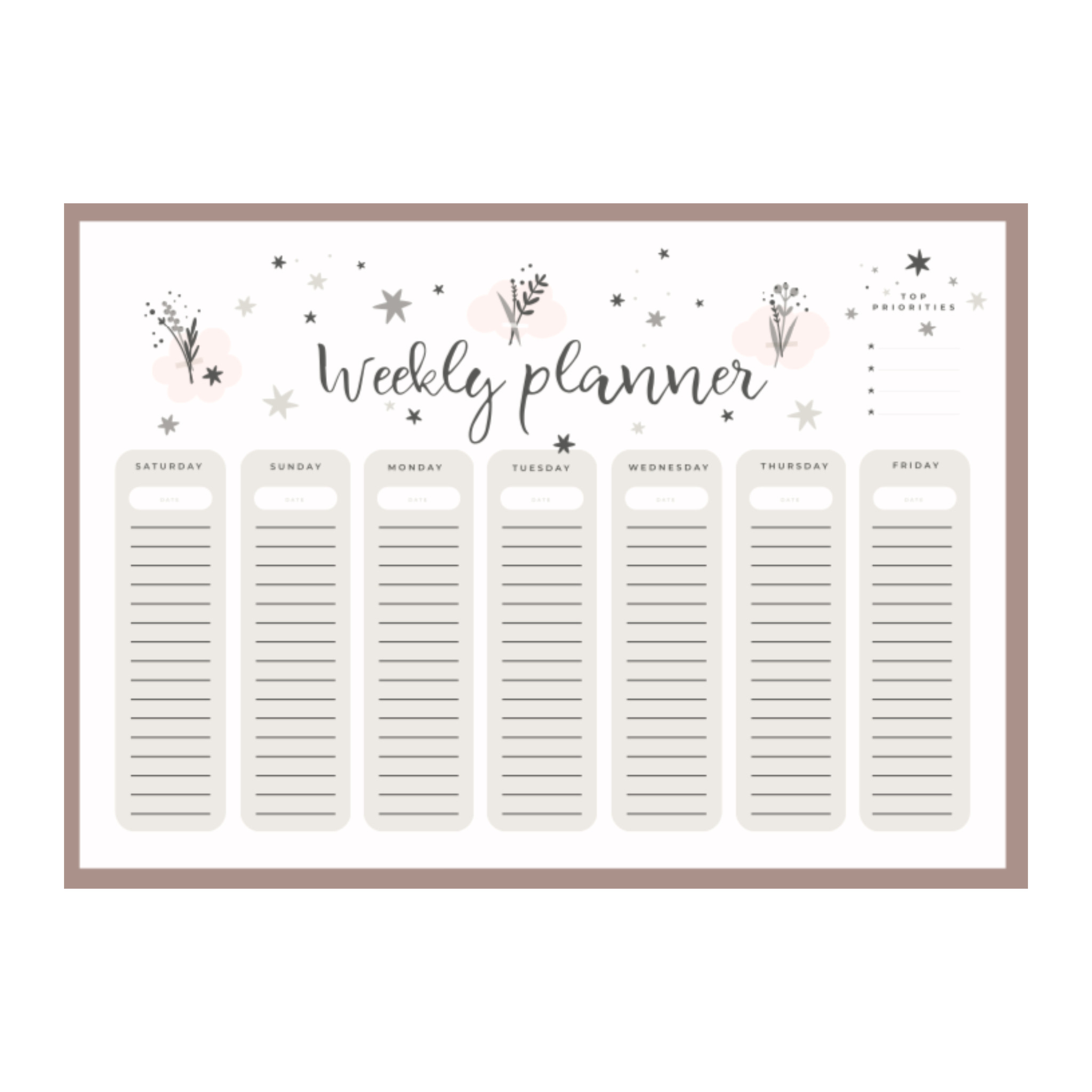 کاغذ یادداشت مدل برنامه ریزی هفتگی weekly planner طرح ستاره