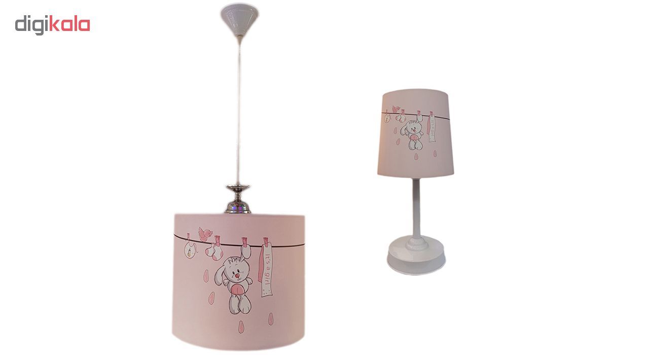 چراغ رومیزی کودک طرح خرگوش با بند رخت به همراه چراغ آویز