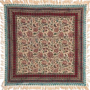 رومیزی قلمکار ممتاز اصفهان اثر عطريان طرح گل صد پر قاجار مدل G112سایز 80*80 سانتی متر