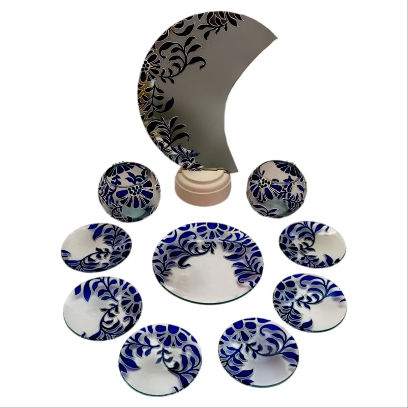 هفت سین 10پارچه مدل ویترای طرح قلم آبی