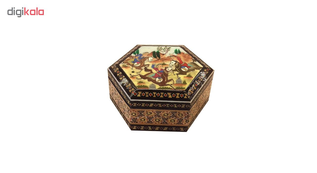 جعبه شش ضلعی خاتم لوح هنر طرح چوگان کد 1033