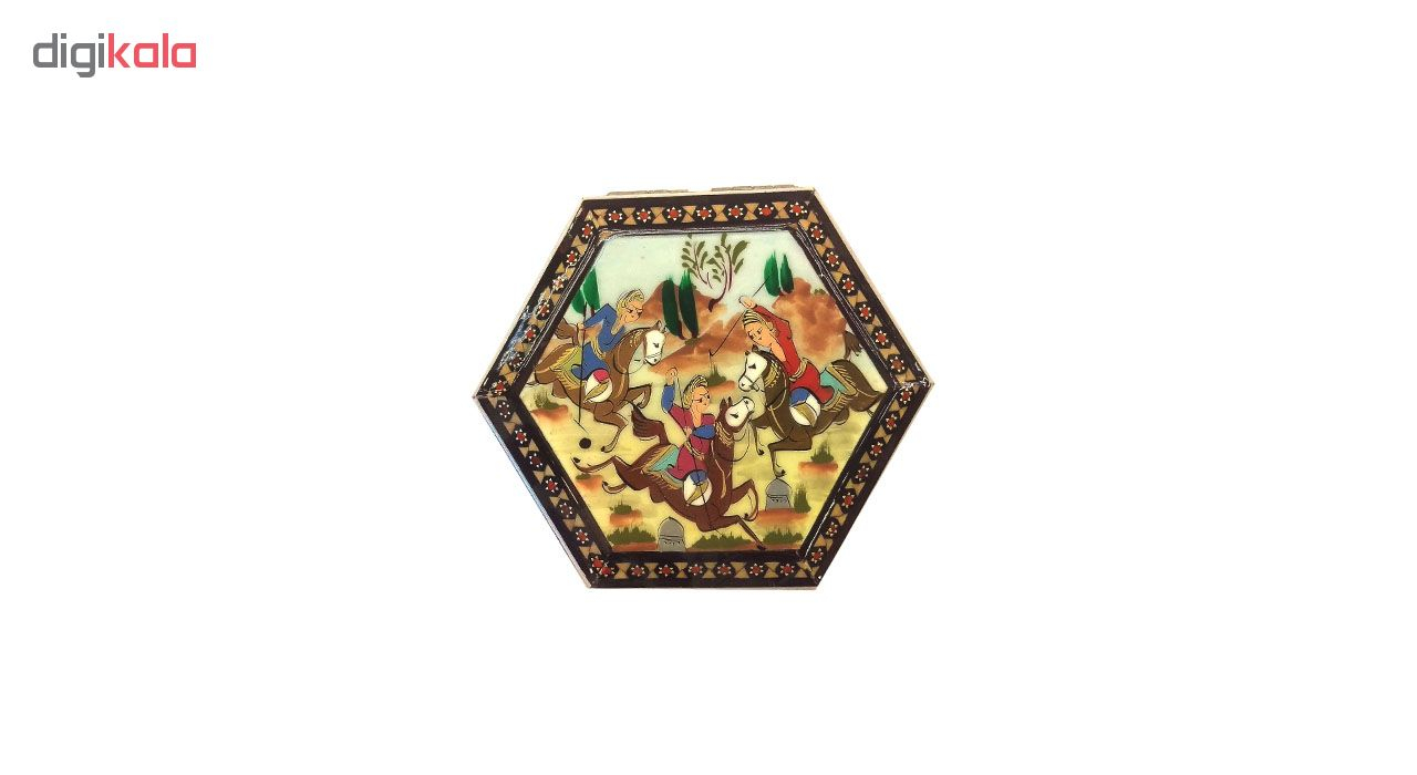 جعبه شش ضلعی خاتم لوح هنر طرح چوگان کد 1033