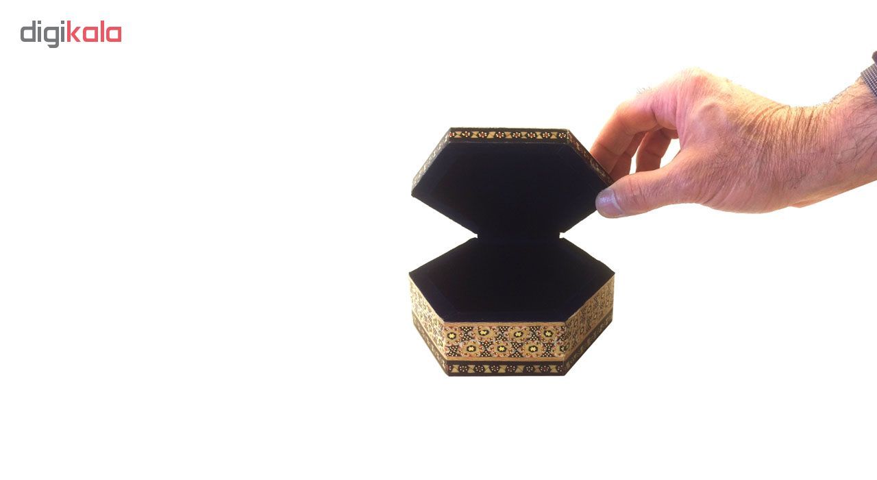 جعبه شش ضلعی خاتم لوح هنر طرح چوگان کد 1033