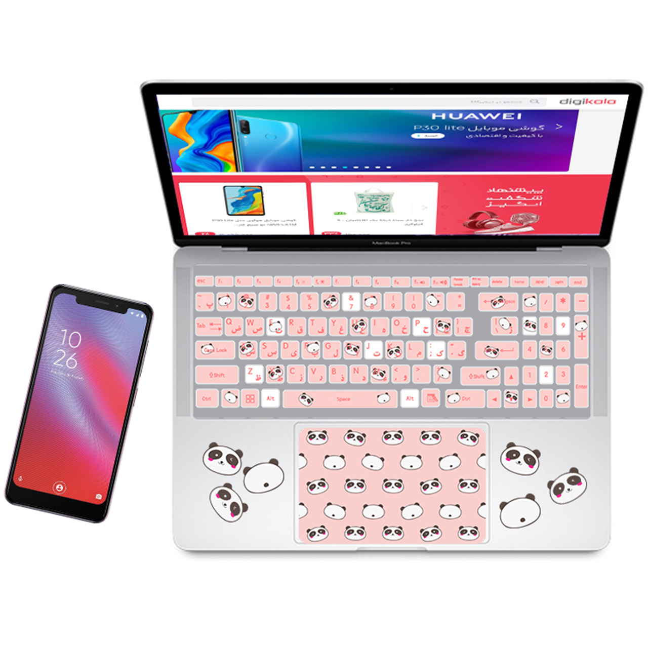 استیکر لپ تاپ مدل پاندا کوچولو کد 04 مناسب برای لپ تاپ 17 اینچ به همراه برچسب حروف فارسی کیبورد