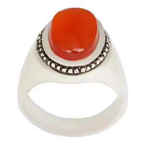 انگشتر نقره مردانه بازرگانی میلادی مدل  سنگ عقیق سرخ یمنی رکاب فیلی دستساز کد AM_2373