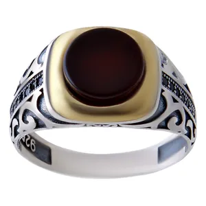 انگشتر نقره مردانه  بازرگانی میلادی مدل عقیق تیره طبیعی کد AM_347