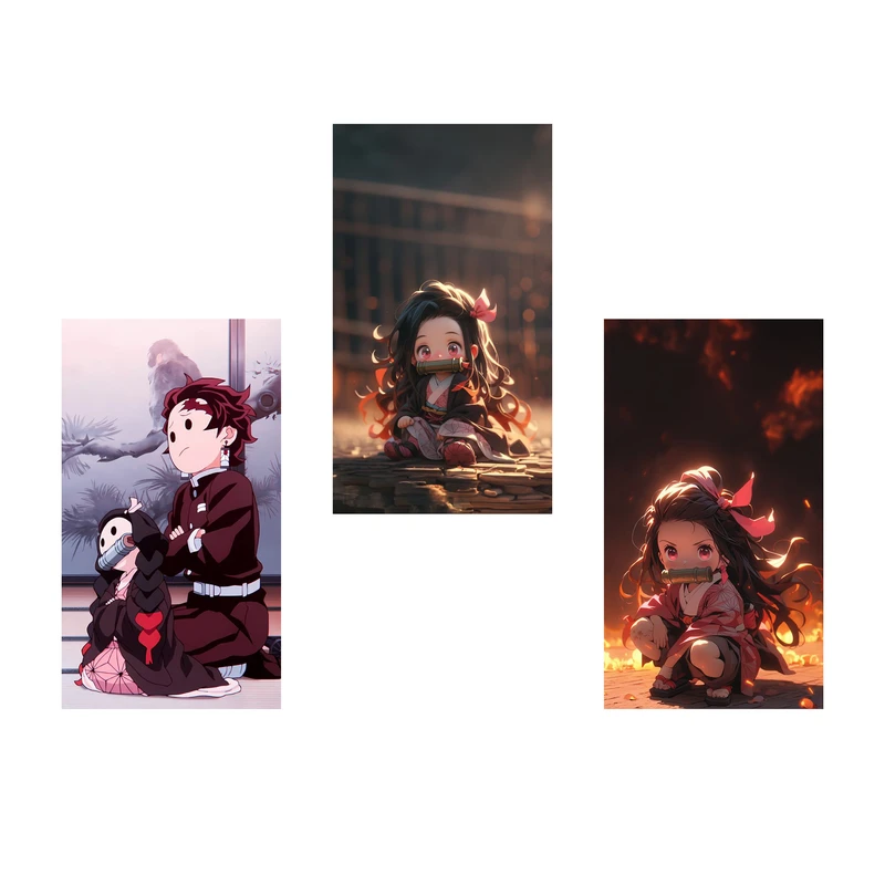 استیکر لپ تاپ و موبایل مدل انیمه طرح شیطان کش نزوکو کامادو demon slayer Nezuko Kamado کد 876 مجموعه 3 عددی