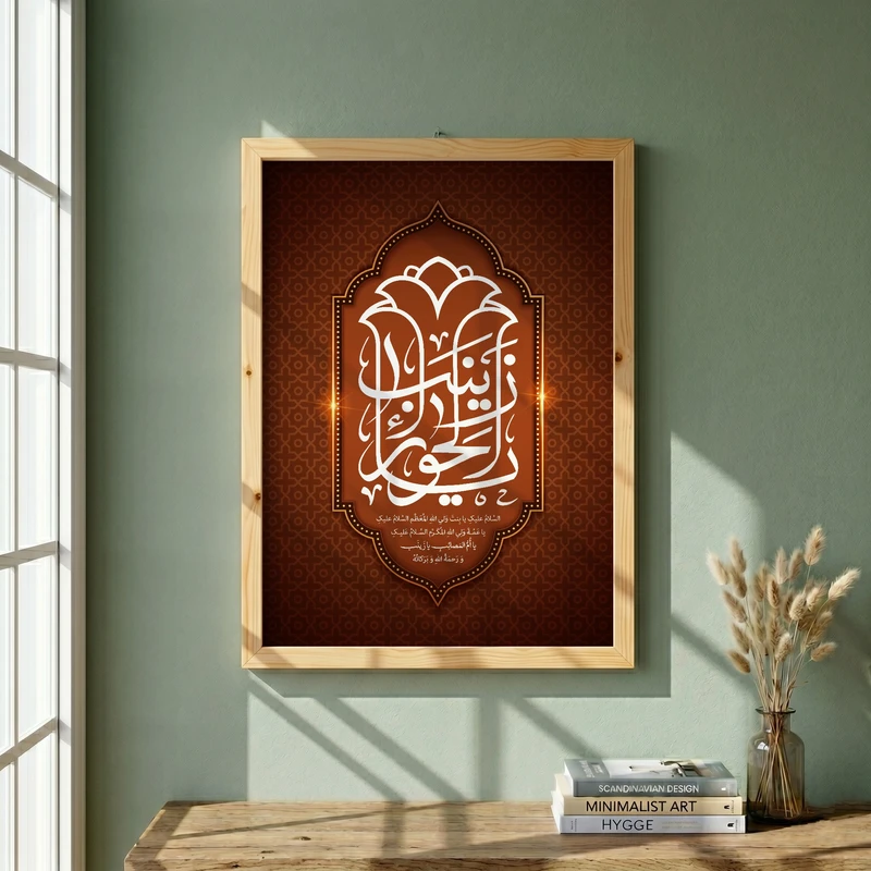 تابلو طرح رحلت حضرت زینب (س) مدل G14220 فریم کرم روشن