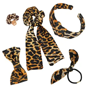 کش و تل مو زنانه میس نگار مدل پلنگی زری دار بسته 5 عددی