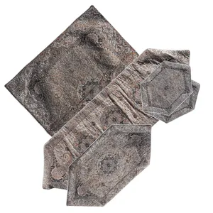 رومیزی ترمه طرح مائده رنگ کرم مجموعه 5 عددی