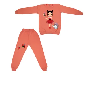 ست سویشرت و شلوار دخترانه مدل دختر و کفشدوزک رنگ گلبهی