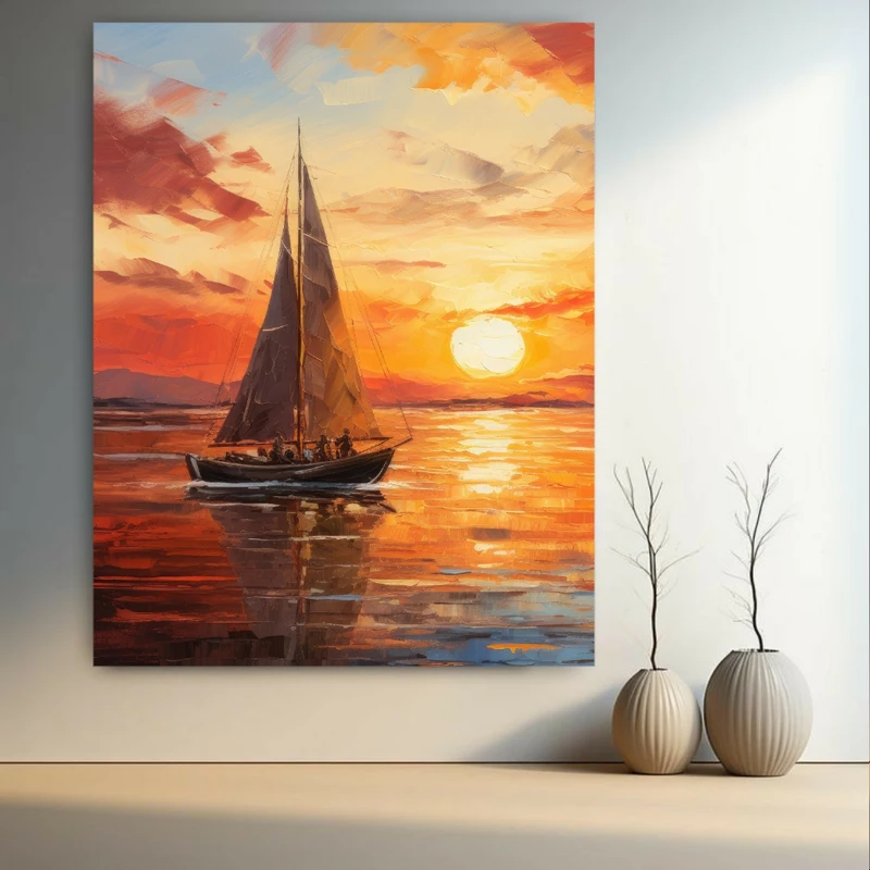 پوستر طرح قایق چوبی مدل غروب خورشید کد FP104959